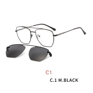 2 In1 Myopia Optical Magnet Clip Glasses Frame Men Clear Prescription Eyeglasses Frame Male UV400 Polarized Magnet Clip On Sunglasses