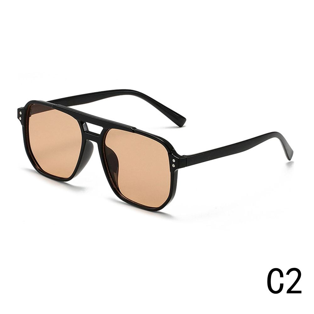 2024 New Female UV Protection Square Frame Sunglasses Retro Ocean Red Double Beam Design Diamond Face Shape Flight Crew Pilot PC