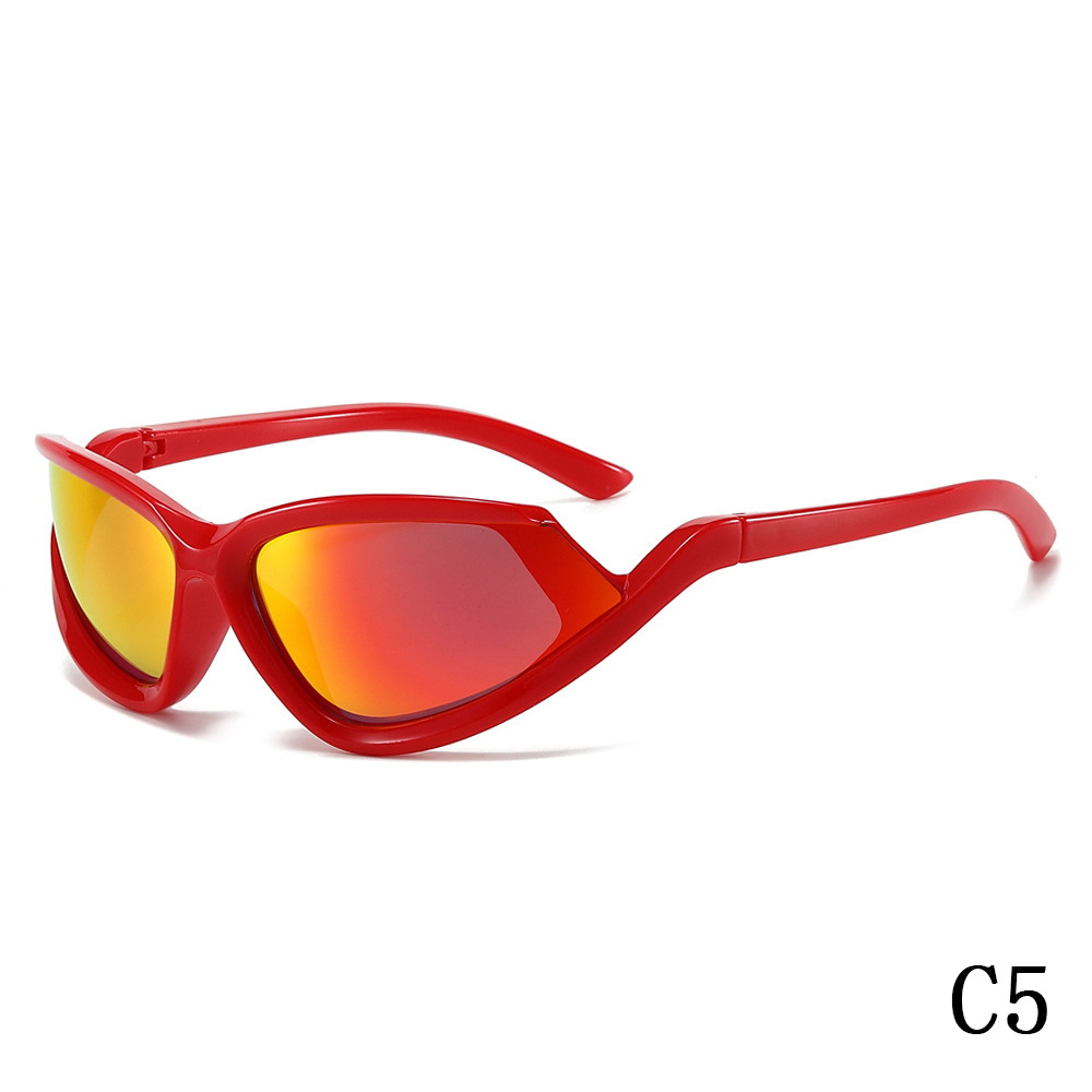 2024 New cat-eye sunglasses personality dazzling coating hip hop sports fashion glasses men's and women's sports sunglasses