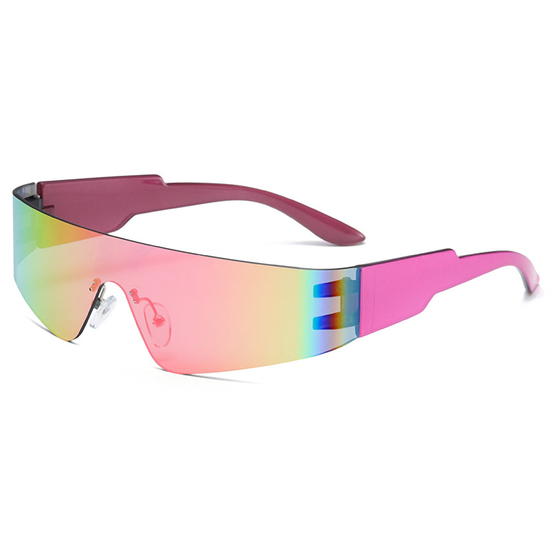 Superhot Eyewear Fashion Cyberpunk New Futuristic Wrap Around Y2K One Piece Lens Rimless Sport Sunglasses