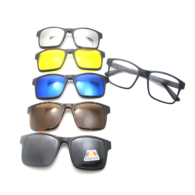Hot Sale One TR90 Eyeglasses Frame With 5 Magnet Clip on Grey Polarized Lens Fashion Driving Sunglasseswith Bag Wholesale 