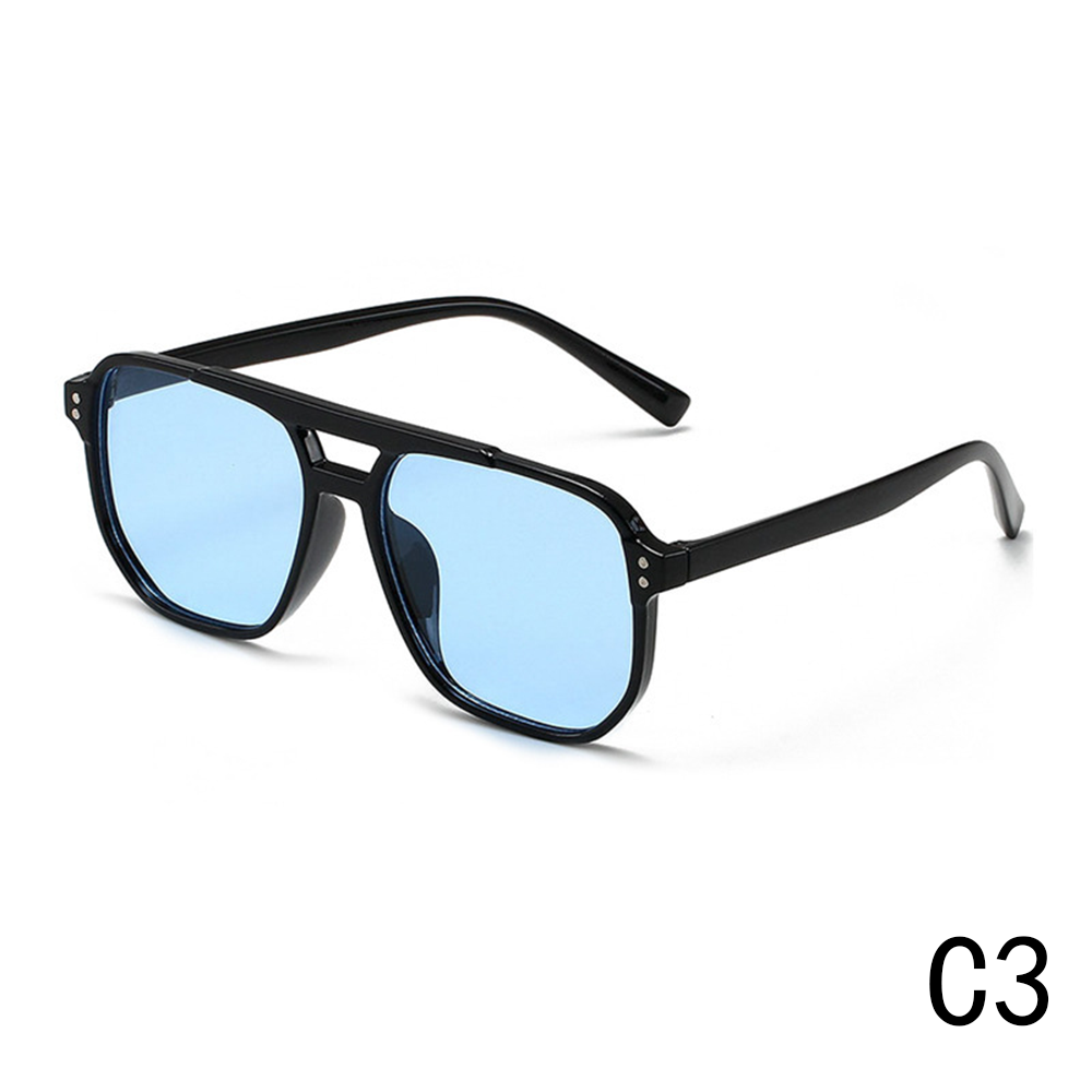 2024 New Female UV Protection Square Frame Sunglasses Retro Ocean Red Double Beam Design Diamond Face Shape Flight Crew Pilot PC