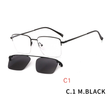 2 In1 Magnet Clip On Sun Glasses For Men UV400 Square Magnet Clip On Sunglasses Men Myopia Half frame Optical Prescription Eyeglasses
