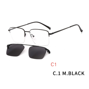 2 In1 Magnet Clip On Sun Glasses For Men UV400 Square Magnet Clip On Sunglasses Men Myopia Half frame Optical Prescription Eyeglasses