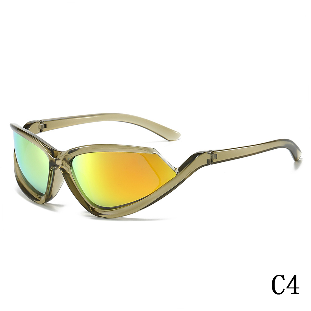 2024 New cat-eye sunglasses personality dazzling coating hip hop sports fashion glasses men's and women's sports sunglasses