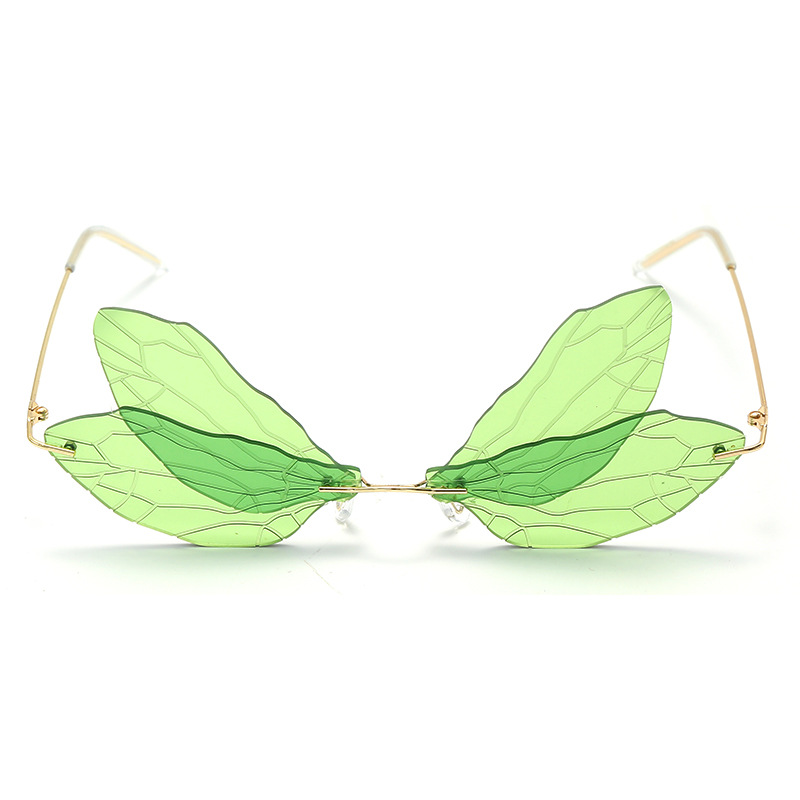 2022 Vintage Dragonfly Sunglasses Steampunk Glasses Rimless Gradient Transparent Lenses