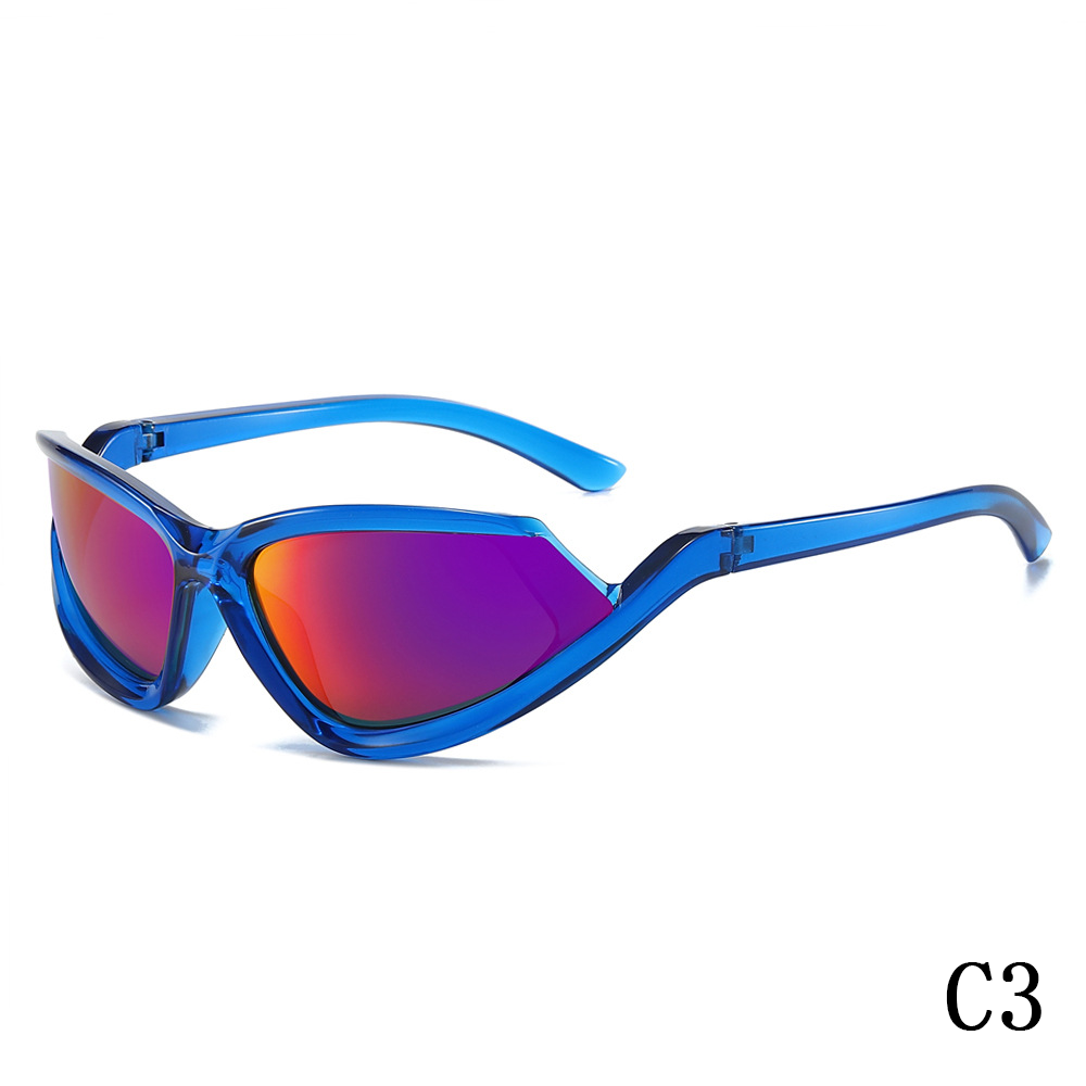 2024 New cat-eye sunglasses personality dazzling coating hip hop sports fashion glasses men's and women's sports sunglasses