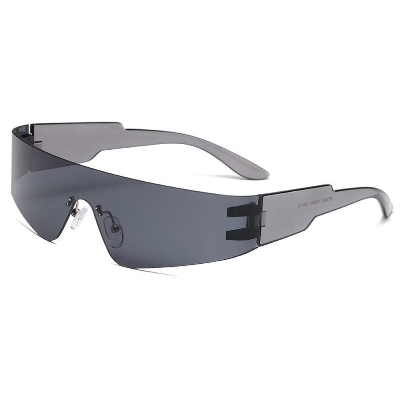 Superhot Eyewear Fashion Cyberpunk New Futuristic Wrap Around Y2K One Piece Lens Rimless Sport Sunglasses