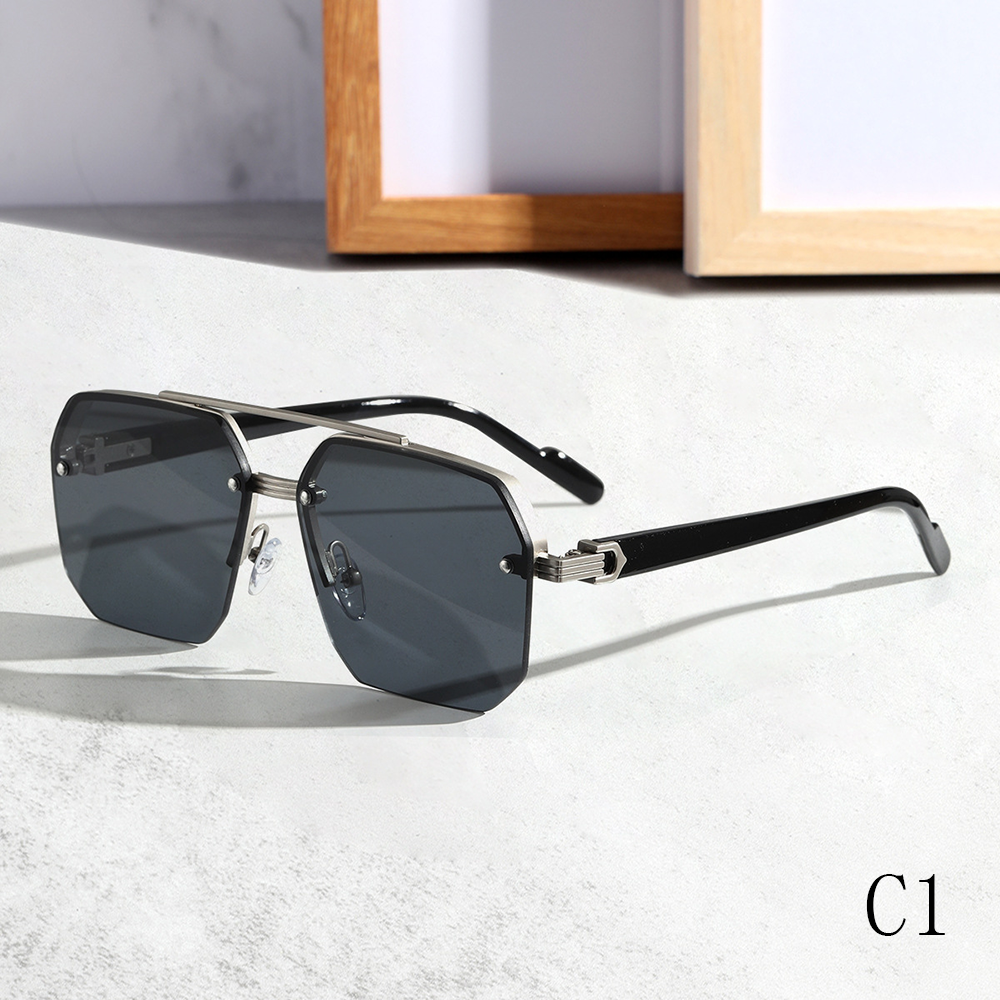 2024 New Half Frame Metal + PC Driving Anti-UV Sunglasses