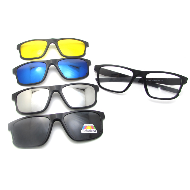 Tr90 4 In 1 Men Women Swappable Magnet Magnetic Lens Clip-On Clips On Polarized Eye Sun Glasses Frame Eyewear Sunglasses