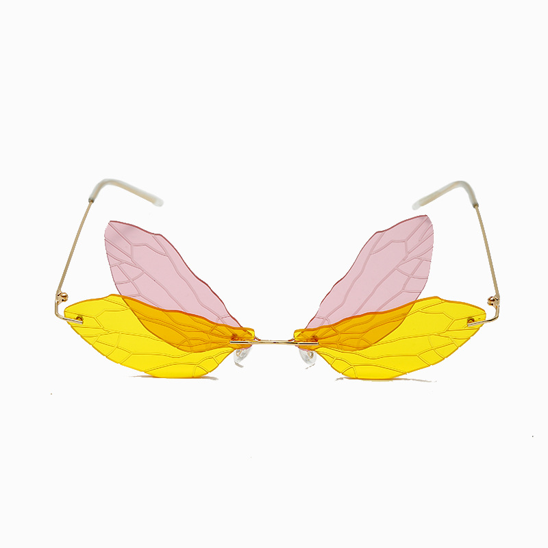 2022 Vintage Dragonfly Sunglasses Steampunk Glasses Rimless Gradient Transparent Lenses