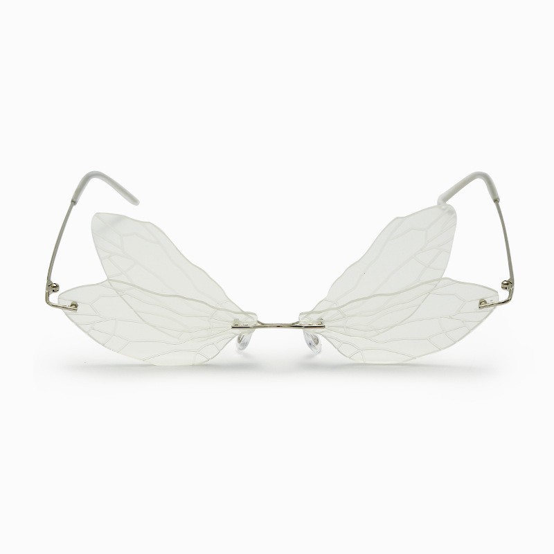 2022 Vintage Dragonfly Sunglasses Steampunk Glasses Rimless Gradient Transparent Lenses