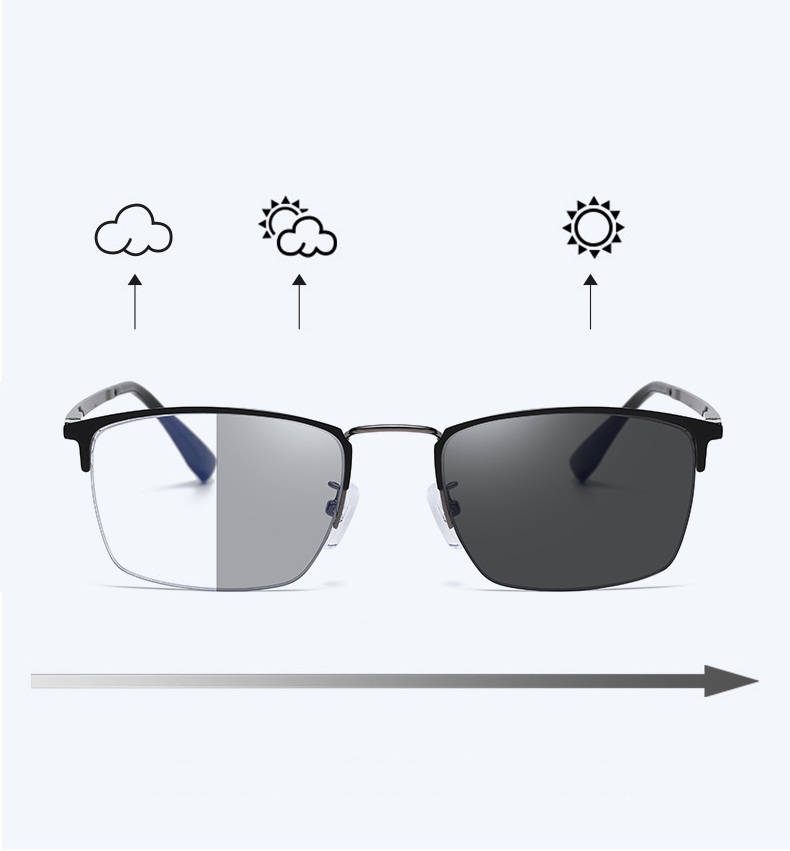 Photochromic automatic zoom progressive multi-focal dual-purpose 360-degree temple reading glasses for men