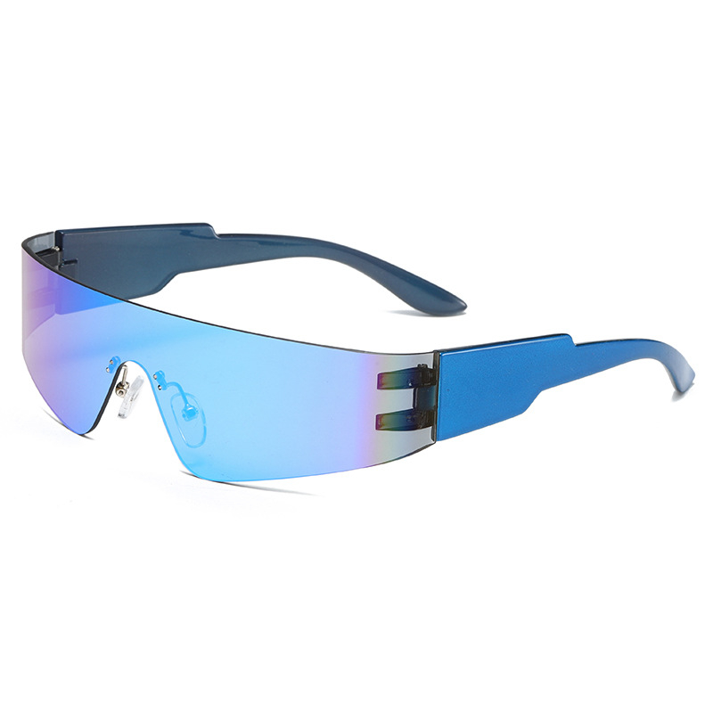 Superhot Eyewear Fashion Cyberpunk New Futuristic Wrap Around Y2K One Piece Lens Rimless Sport Sunglasses