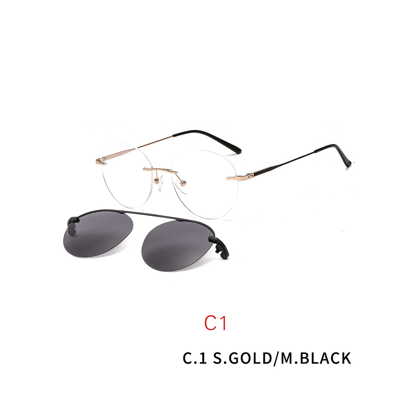 2 In 1 Clip On Sunglasses Rimless Optic Round Glasses Magnet Prescription Glasses Frame for Myopia Lenses