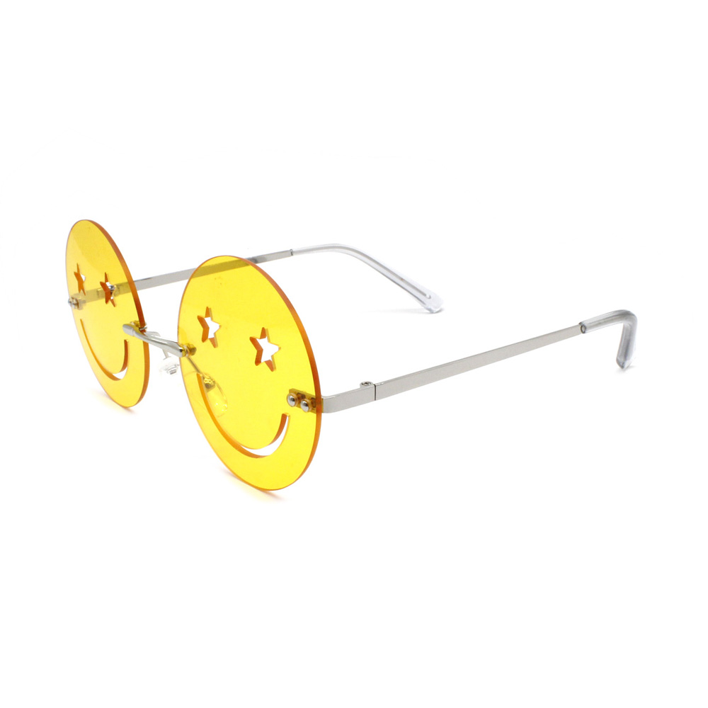 China New Design Round Retro Sunglasses Anti-UV Smiley Face Fashion Sunglass Outdoor Leisure Anti-Glare Metal Sunglasses